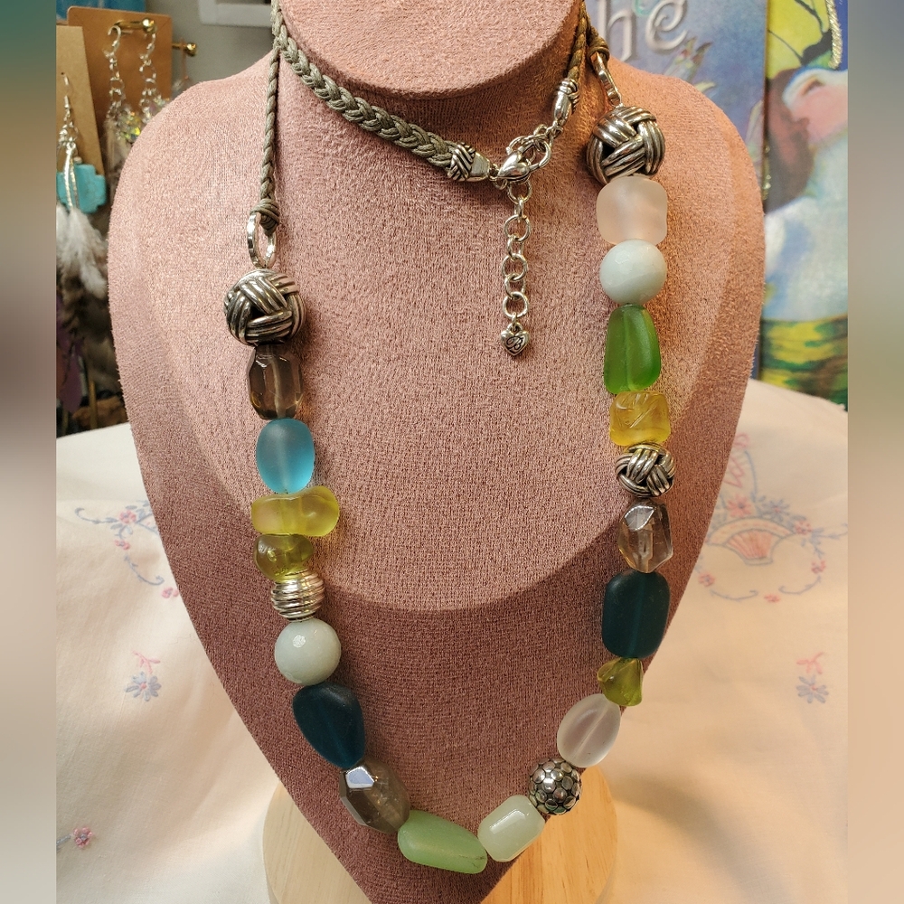 Brighton Necklace Sea Candy Long Beaded Corded Necklce In SILVERTONE